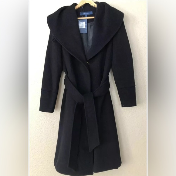 Cole Haan Women's Wool-Blend Wrap Coat Sz 4 $500 navy blue - Picture 2 of 15